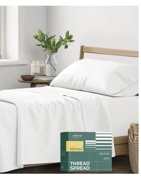 TWIN SIZE 3pc Sheet Set Breathable 100% Organic Cotton Percale Weave -WHITE